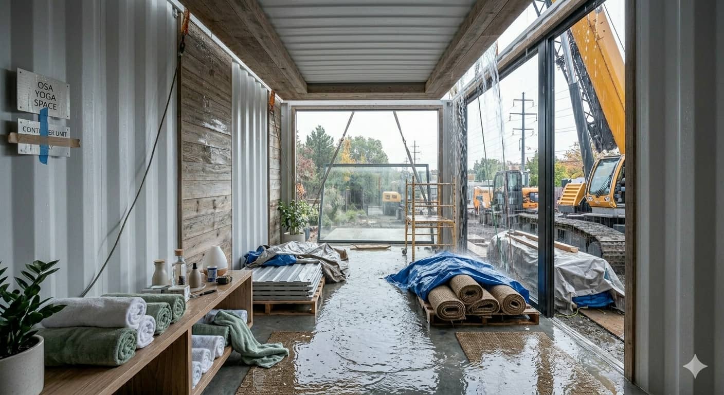Construction site empty due to rain delay